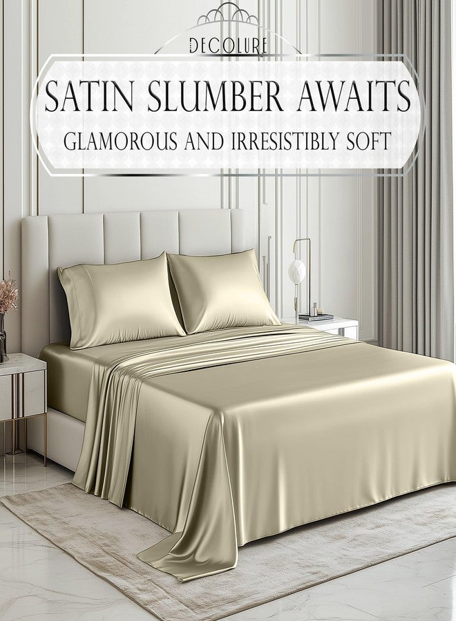 DECOLURE Satin Bed Sheets - 3 Piece Luxury Silky Twin Size Bedding Set - Softer Than Silk, Wrinkle-Free with 15” Deep Pocket Fitted Sheet, Perfect for Hair & Skin, Gifts for Women (Champagne) - Image 2